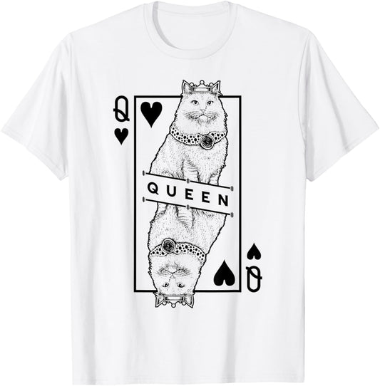 Siberian Cat Lover Queen Of Hearts Funny Pop Art T-Shirt - T-Shirt | White