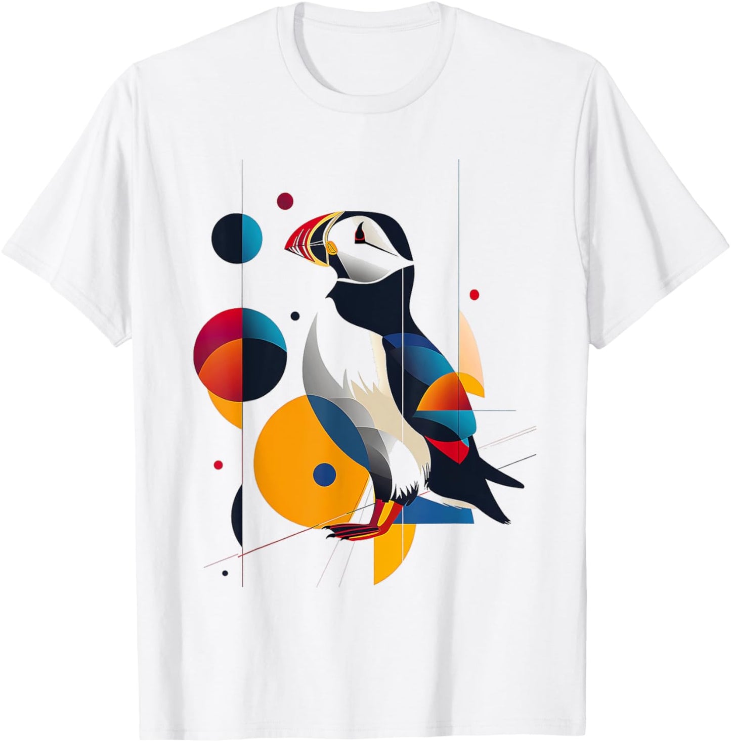 Puffin Animal Colorful Motif Drawing Abstract Puffin T-Shirt - T-Shirt | White