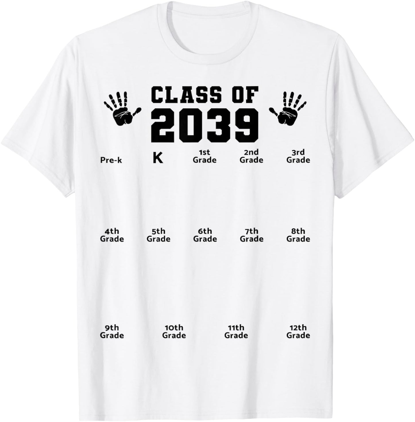 Class of 2039 Handprint Shirt Grow with Me Pre-k Graduation T-Shirt - T-Shirt | White
