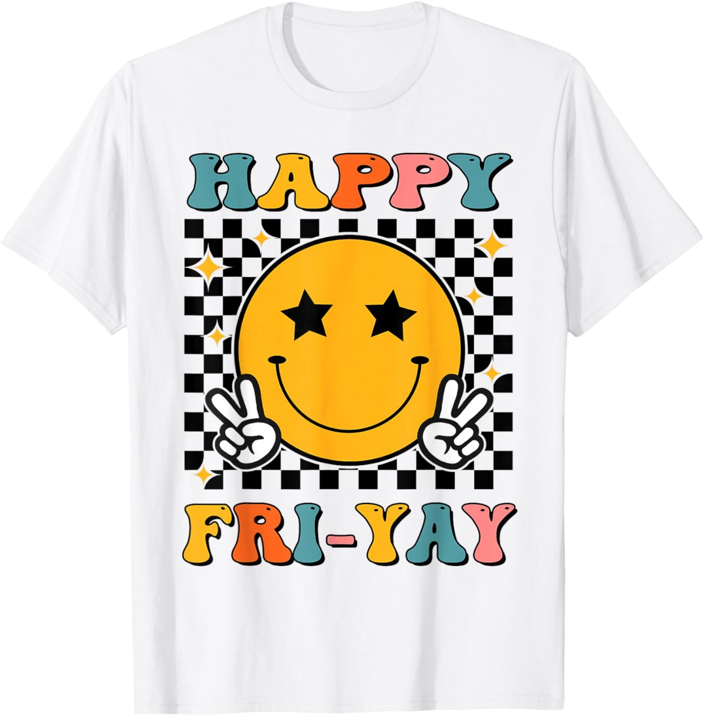Retro Groovy Happy Fri-yay Friday Teacher Funny Friyay Men Women Kids T-Shirt - T-Shirt | White