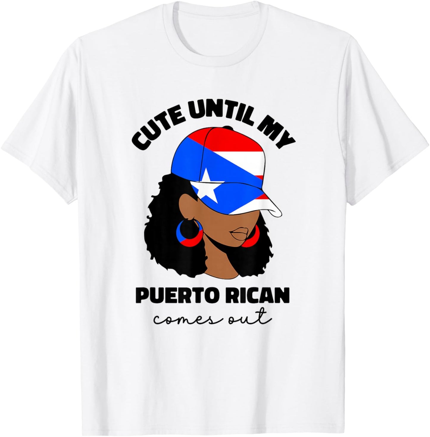 Funny Cute Puerto Rican Afro Women Boricua Puerto Rico Flag T-Shirt - T-Shirt | White