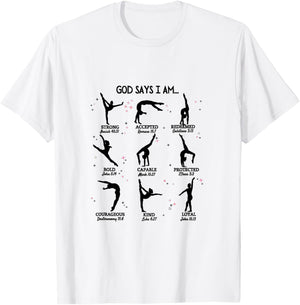 Gymnastics God Says I Am Bible Verse Gymnast Christian Jesus T-Shirt - T-Shirt | White