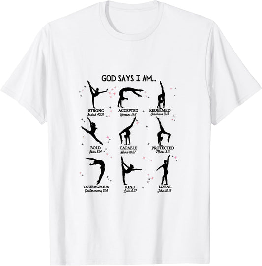Gymnastics God Says I Am Bible Verse Gymnast Christian Jesus T-Shirt - T-Shirt | White
