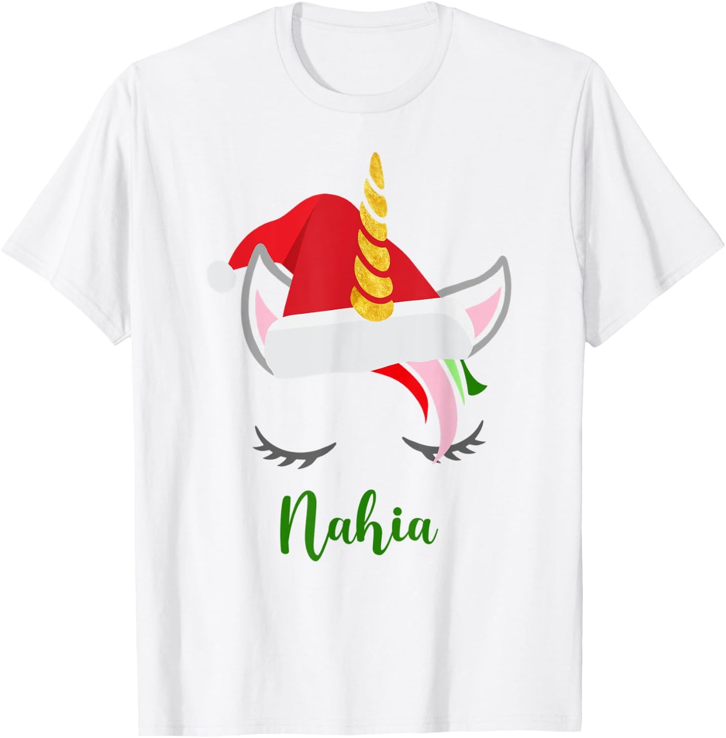 Nahia Name Gift - Nahia Santa Unicorn T-Shirt - T-Shirt | White