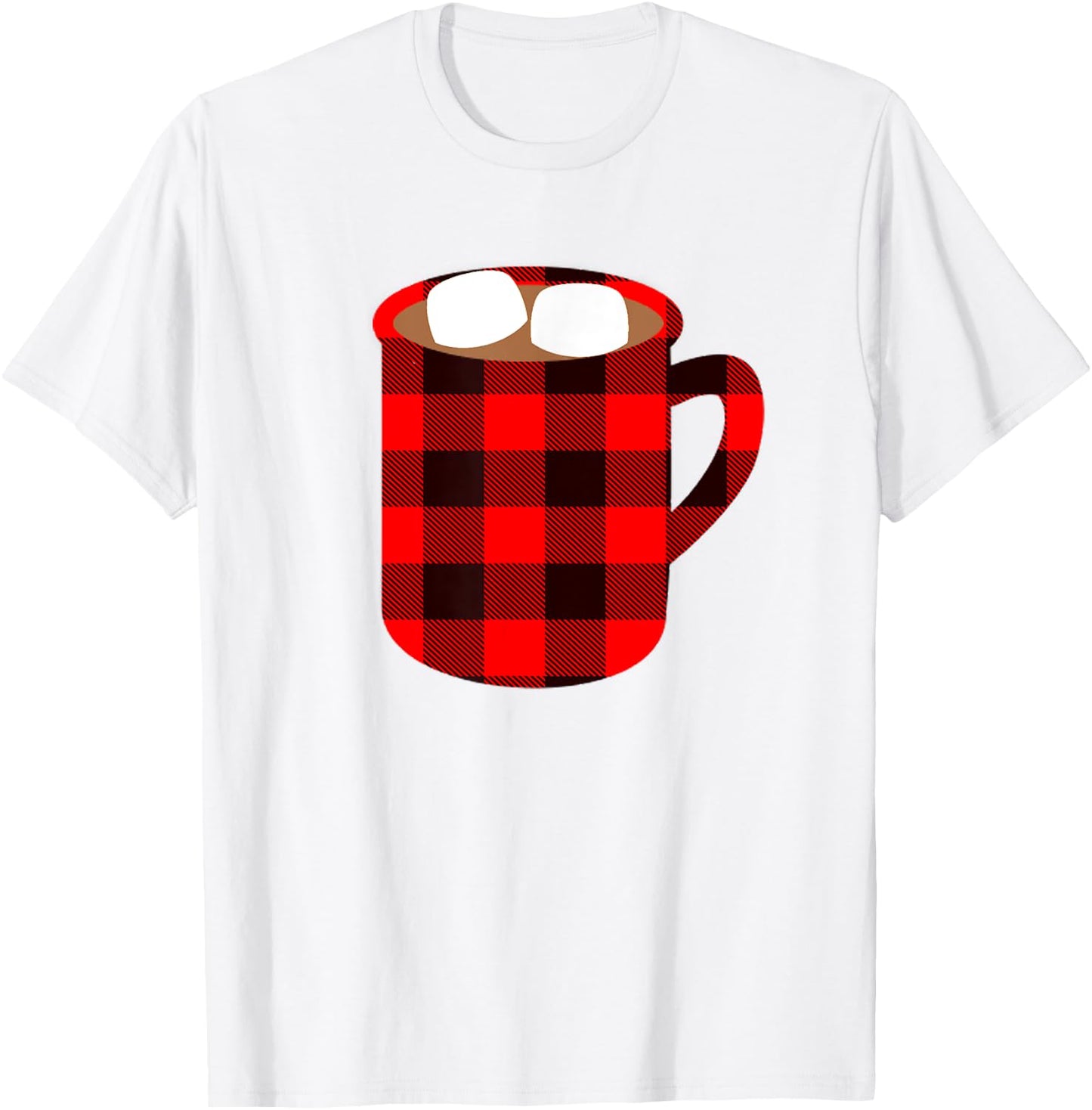Buffalo Plaid Hot Cocoa Cup with Marshmallow Christmas Funny T-Shirt - T-Shirt | White