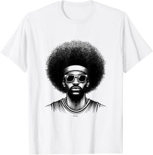 Big Afro Ad Anthony with Sunglasses and Headband Basketball T-Shirt - T-Shirt | White