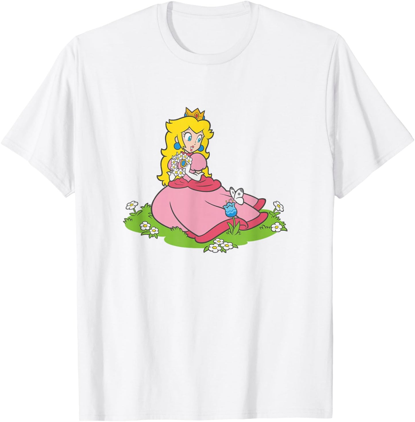 Super Mario Bros Princess Peach Beautiful Flowers Portrait T-Shirt - T-Shirt | White