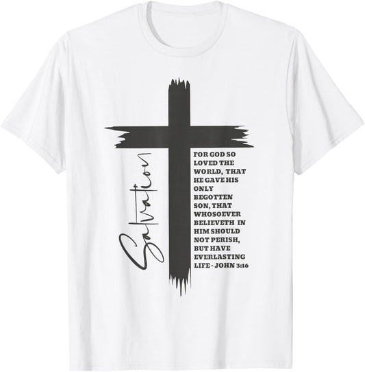 John 3:16 Christian Cross Bible T-Shirt - T-Shirt | White
