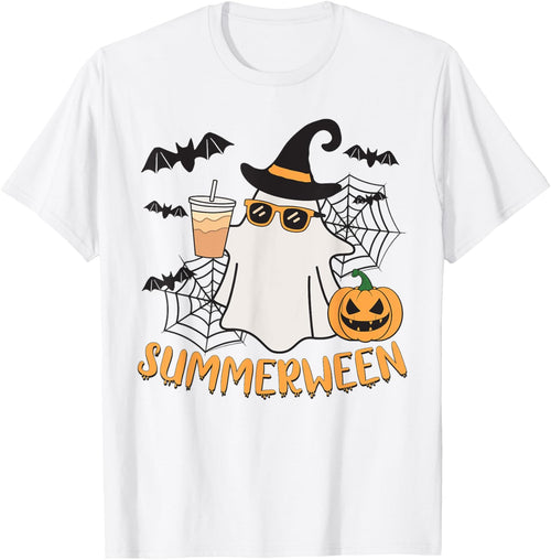 Summerween Vibes Ghost Pumpkin Spooky Beach Summer Halloween Men Women Kids