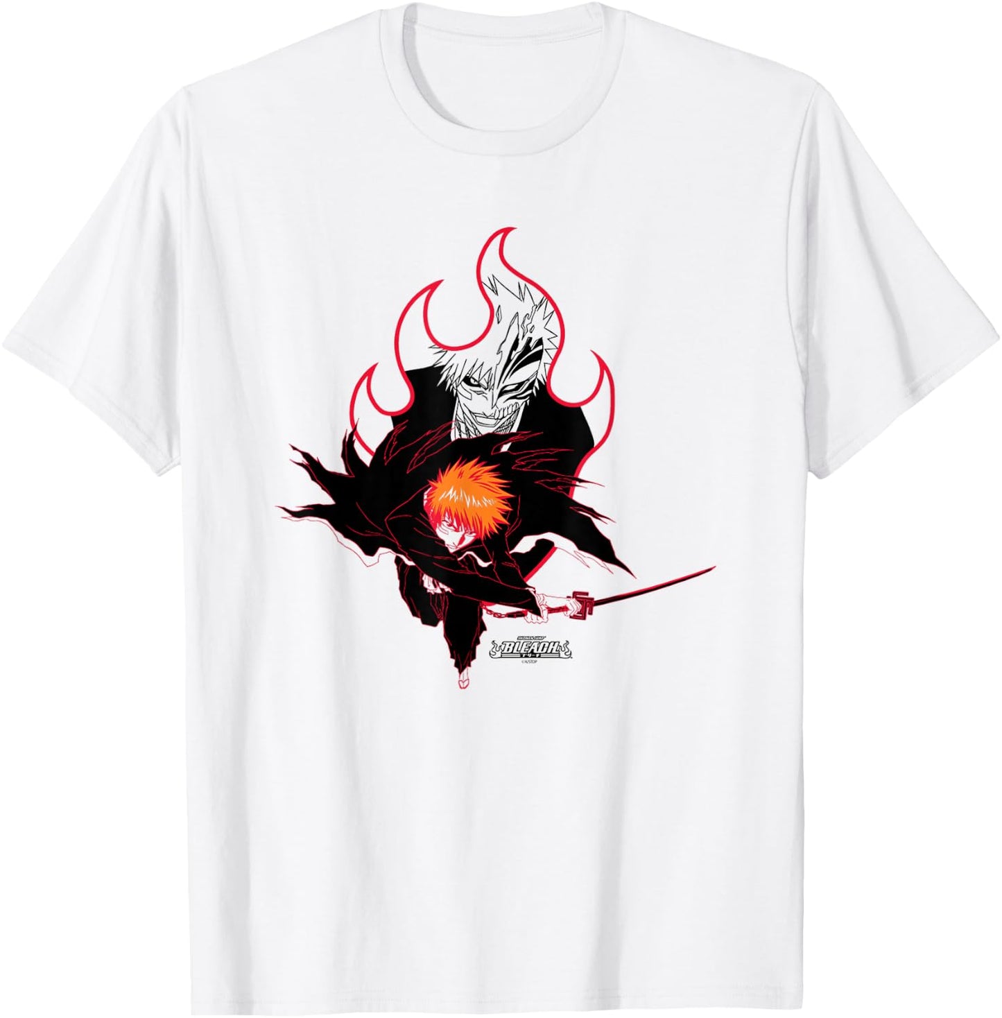 Bleach Ichigo Flame Outline Hallow Transform Anime T-Shirt - T-Shirt | White