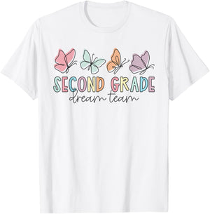 Second Grade Dream Team Butterfly Elementary Back to School T-Shirt - T-Shirt | White