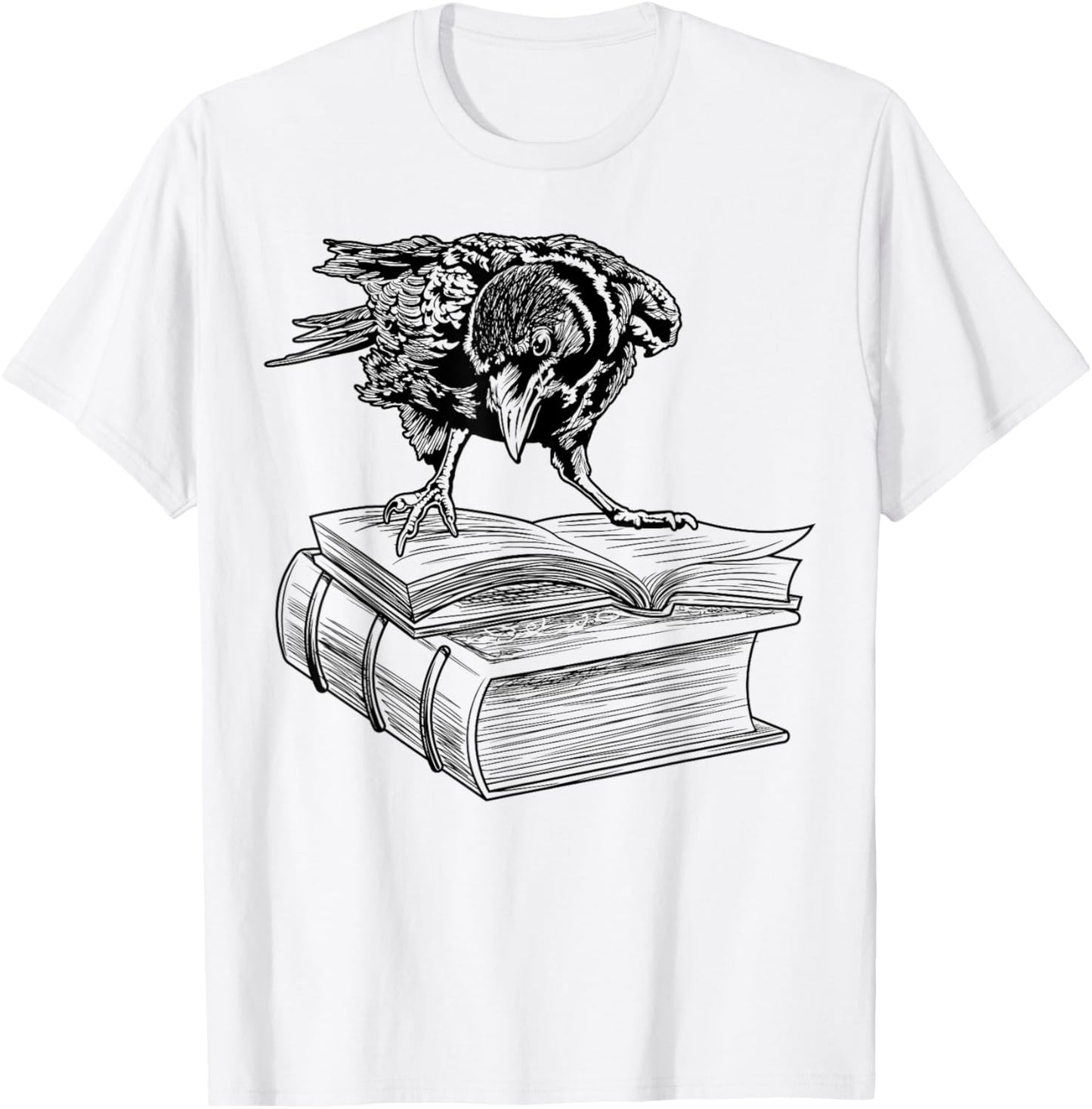 Raven Crow Book Aesthetic Dark Academia Bookworm T-Shirt - T-Shirt | White