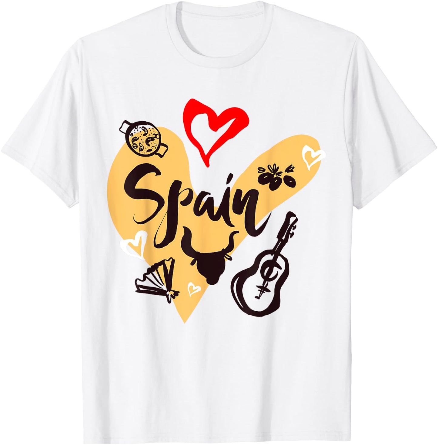I Love Spain, Cool Spain Doodles Illustration Graphic Design T-Shirt - T-Shirt | White