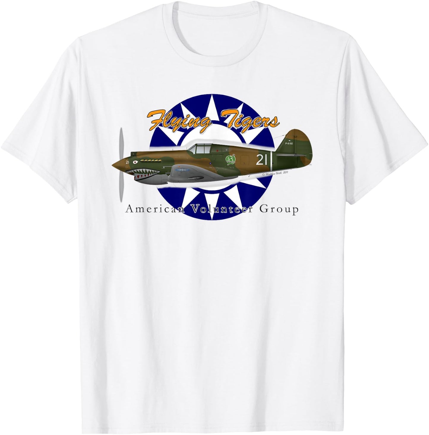 Matthew Webb Flying Tigers P-40 Fighter - Men's Grey Classic Fit Short Sleeve - Small T-Shirt - T-Shirt | White