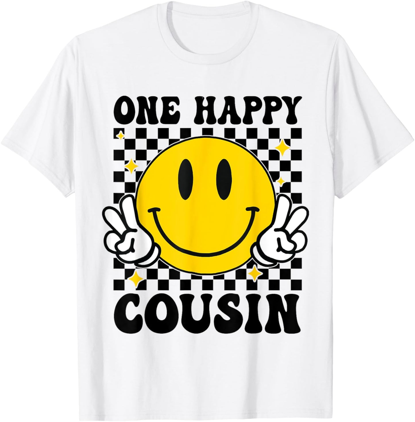 One Happy Dude Cousin happy face 1st Birthday Family T-Shirt - T-Shirt | White