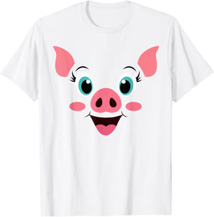 Pig Costume Cute Rubber Pig Face Halloween Men Women Kids T-Shirt - T-Shirt | White