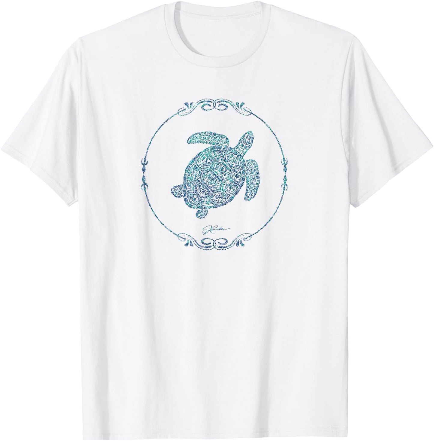 JCombs: Sea Turtle in Vintage Round Frame T-Shirt - T-Shirt | White