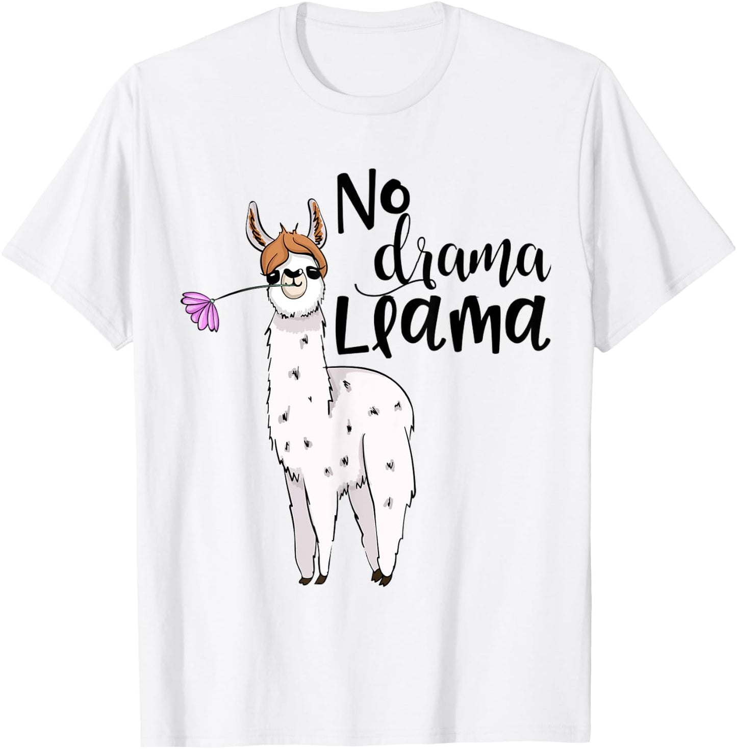 Drama Llama Cute Funny Llama with Flower Design T-Shirt - T-Shirt | White