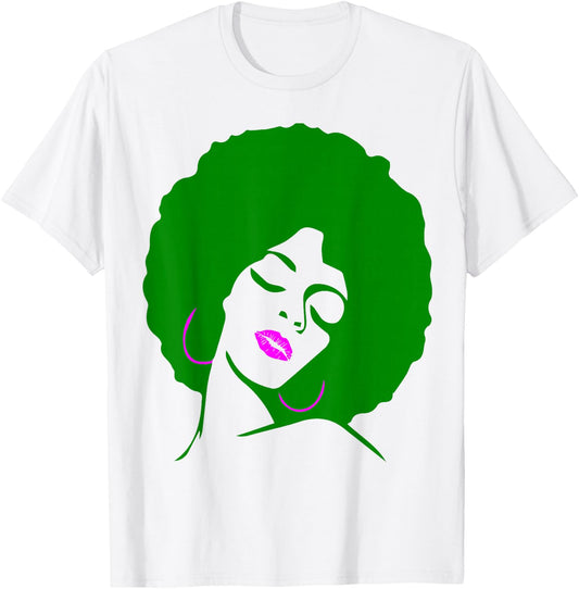Afro Hair Woman with pink lips T-Shirt - T-Shirt | White