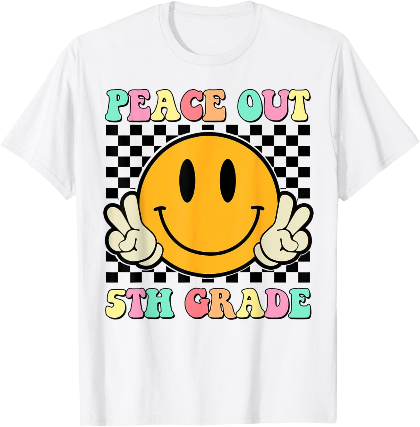 Peace Out 5th Grade Teacher Retro Smile Last Day Of School T-Shirt - T-Shirt | White