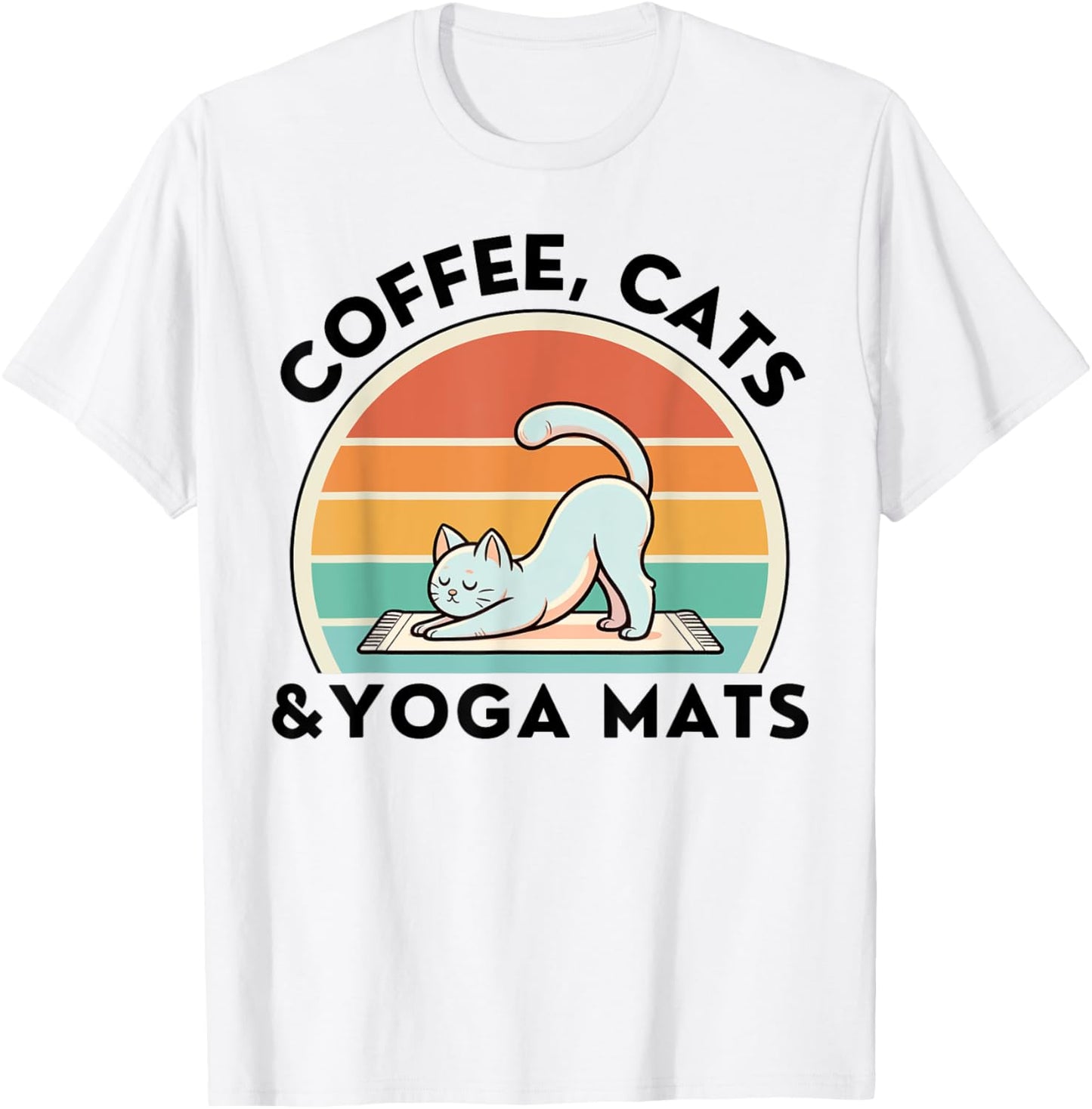 Coffee Cats And Yoga Mats Meditation Women Men T-Shirt - T-Shirt | White