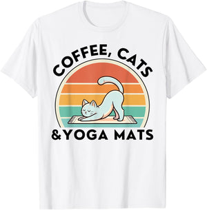 Coffee Cats And Yoga Mats Meditation Women Men T-Shirt - T-Shirt | White