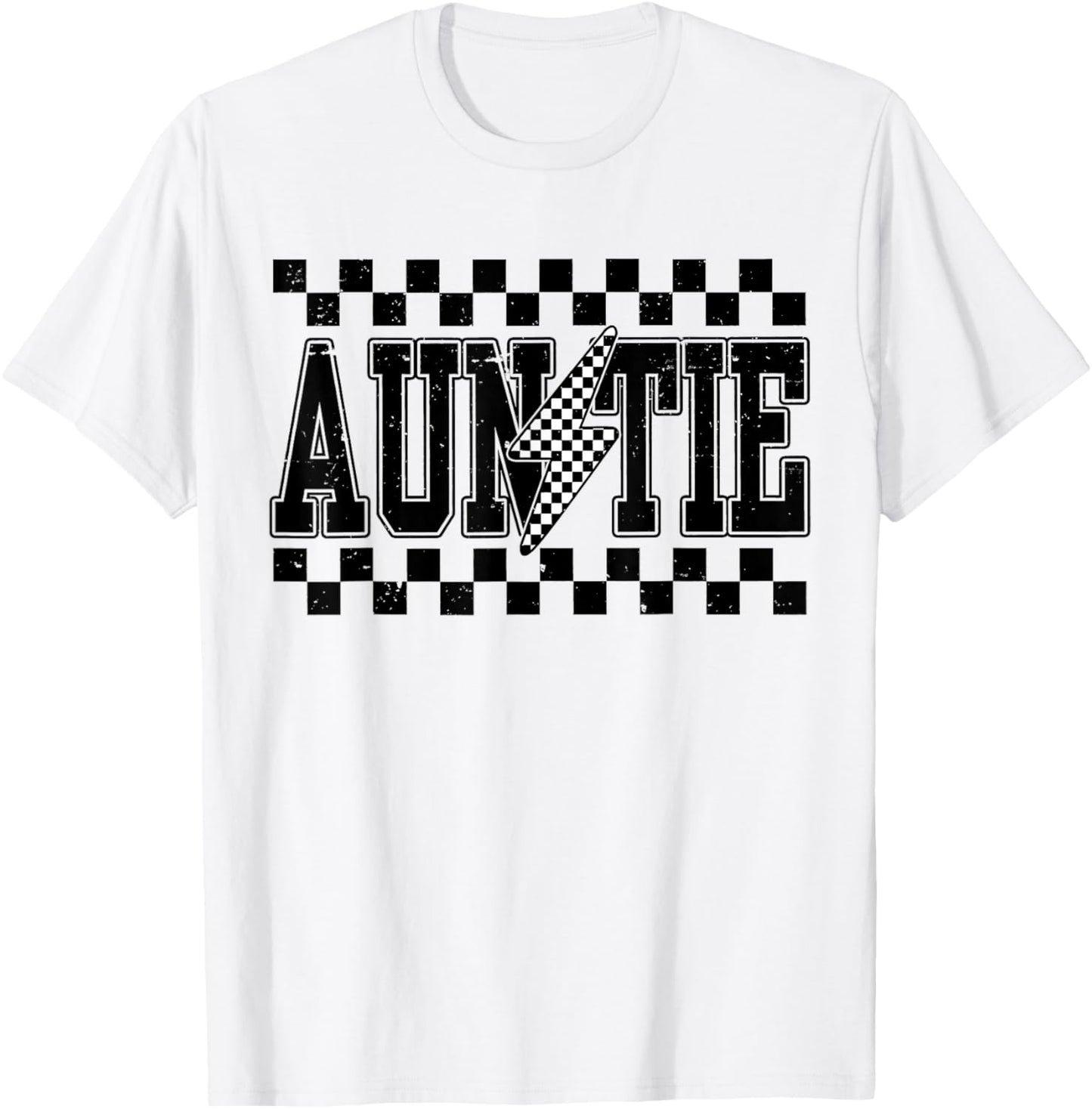Retro Lightning Auntie Checkered Funny Auntie Men T-Shirt - T-Shirt | White