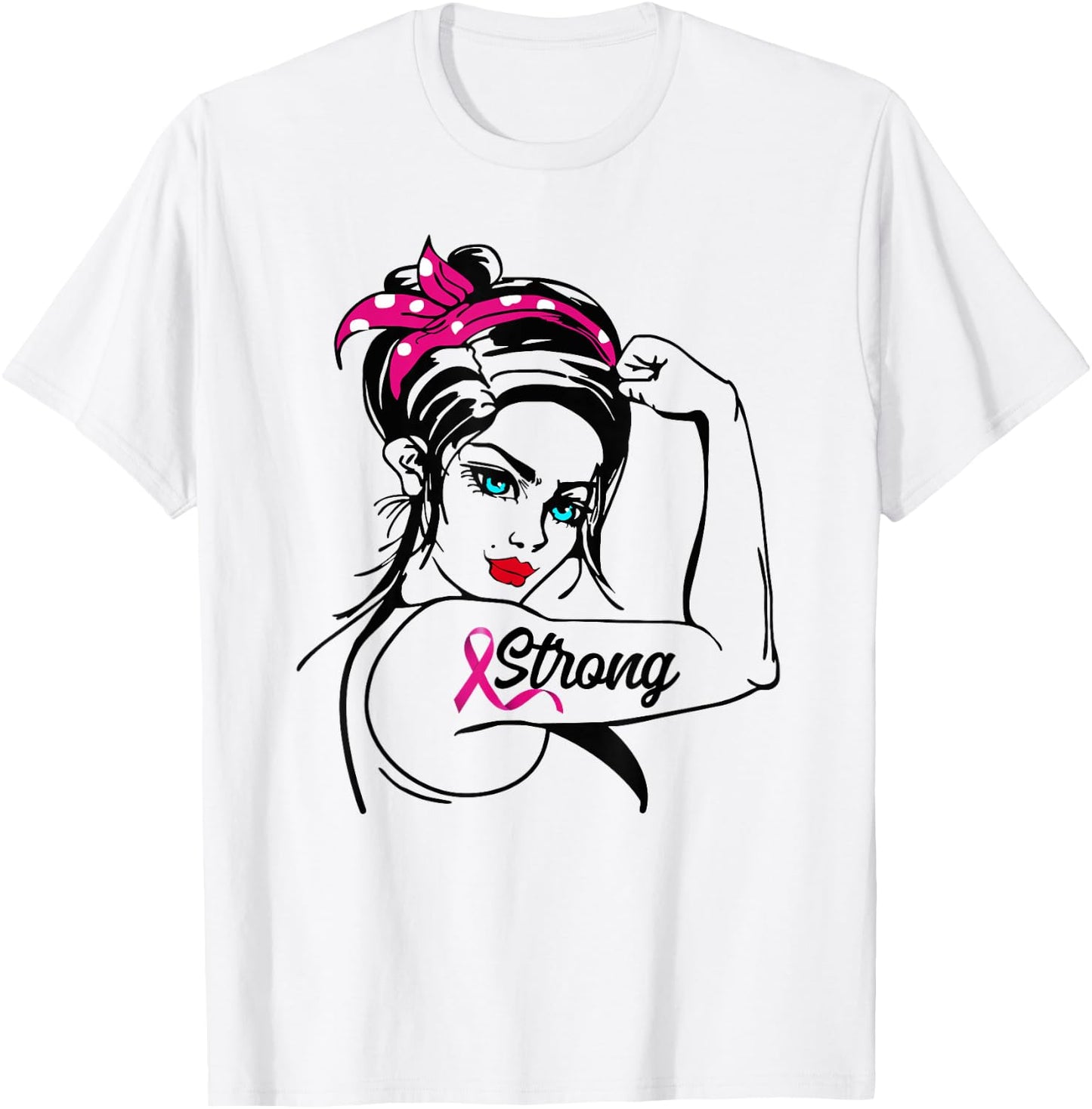 Strong Rosie The Riveter Breast Cancer Awareness T-Shirt - T-Shirt | White