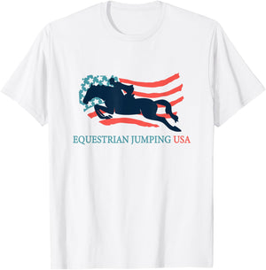 Horse Rider Equestrian Jumping USA Team Coach American Flag T-Shirt - T-Shirt | White