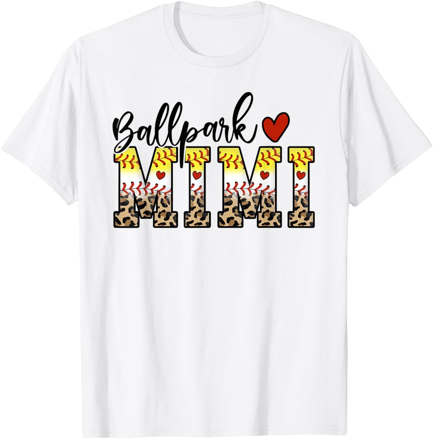 BallPark Mimi Baseball Softball Mom Leopard Mother's Day T-Shirt - T-Shirt | White