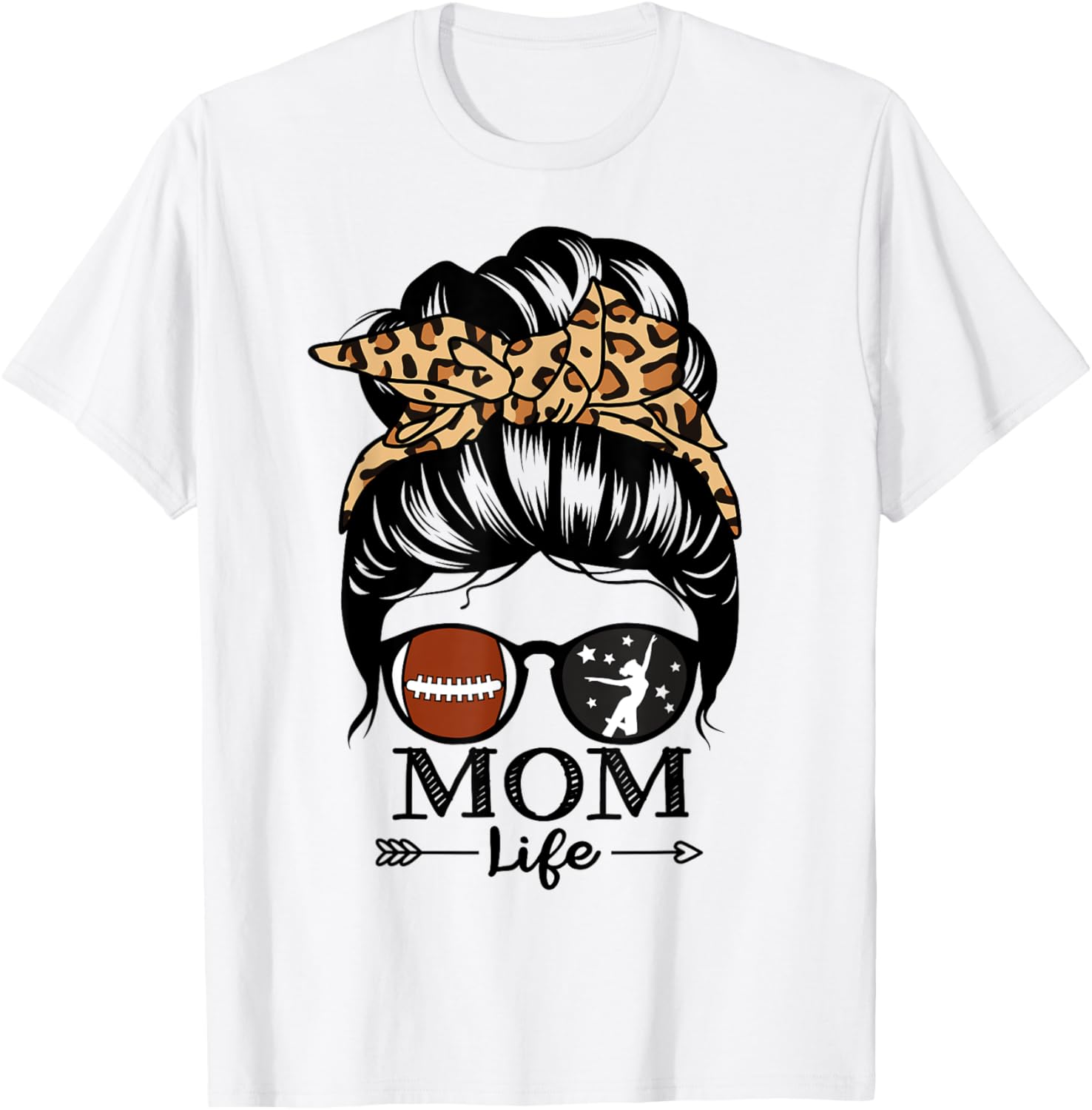 Mom Life Messy Bun Hair Funny Football Dance Mom T-Shirt - T-Shirt | White