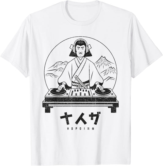 Japanese DJ Music Lover Samurai Japan Art Men Women T-Shirt - T-Shirt | White