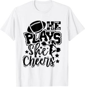 He Plays She Cheers Football Player Cheerleader Football T-Shirt - T-Shirt | White