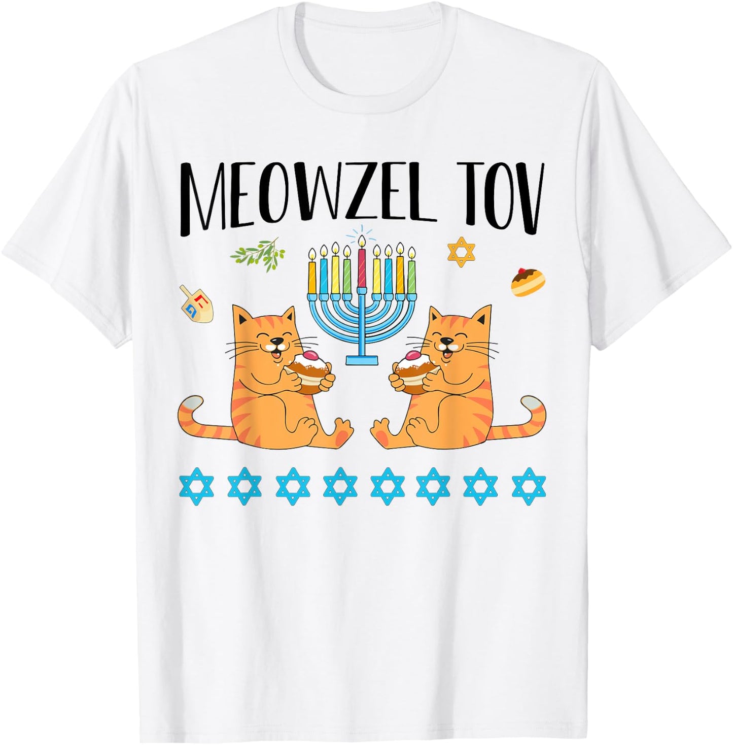 Meowzel Tov Menorah Cat Hanukkah Chanukah Jewish Funny Gift T-Shirt - T-Shirt | White