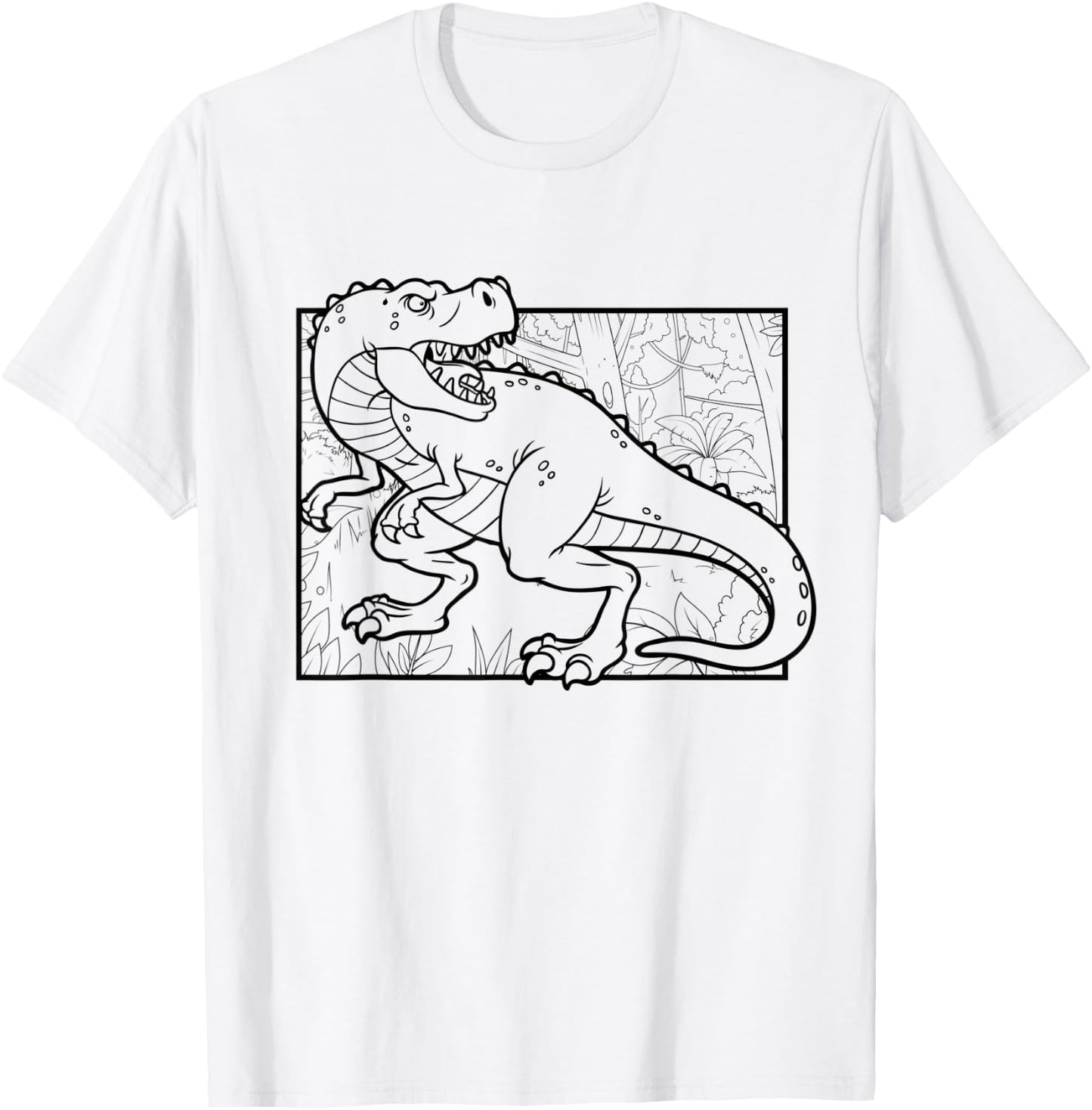 Dino Motif For Coloring And Painting For Artists Children T-Shirt - T-Shirt | White