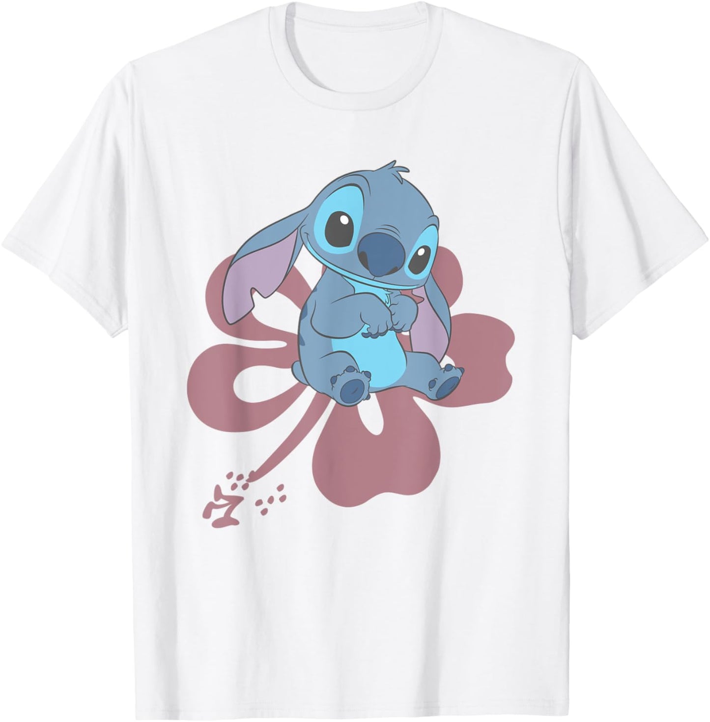 Lilo And Stitch Sitting On Flower T-Shirt - T-Shirt | White