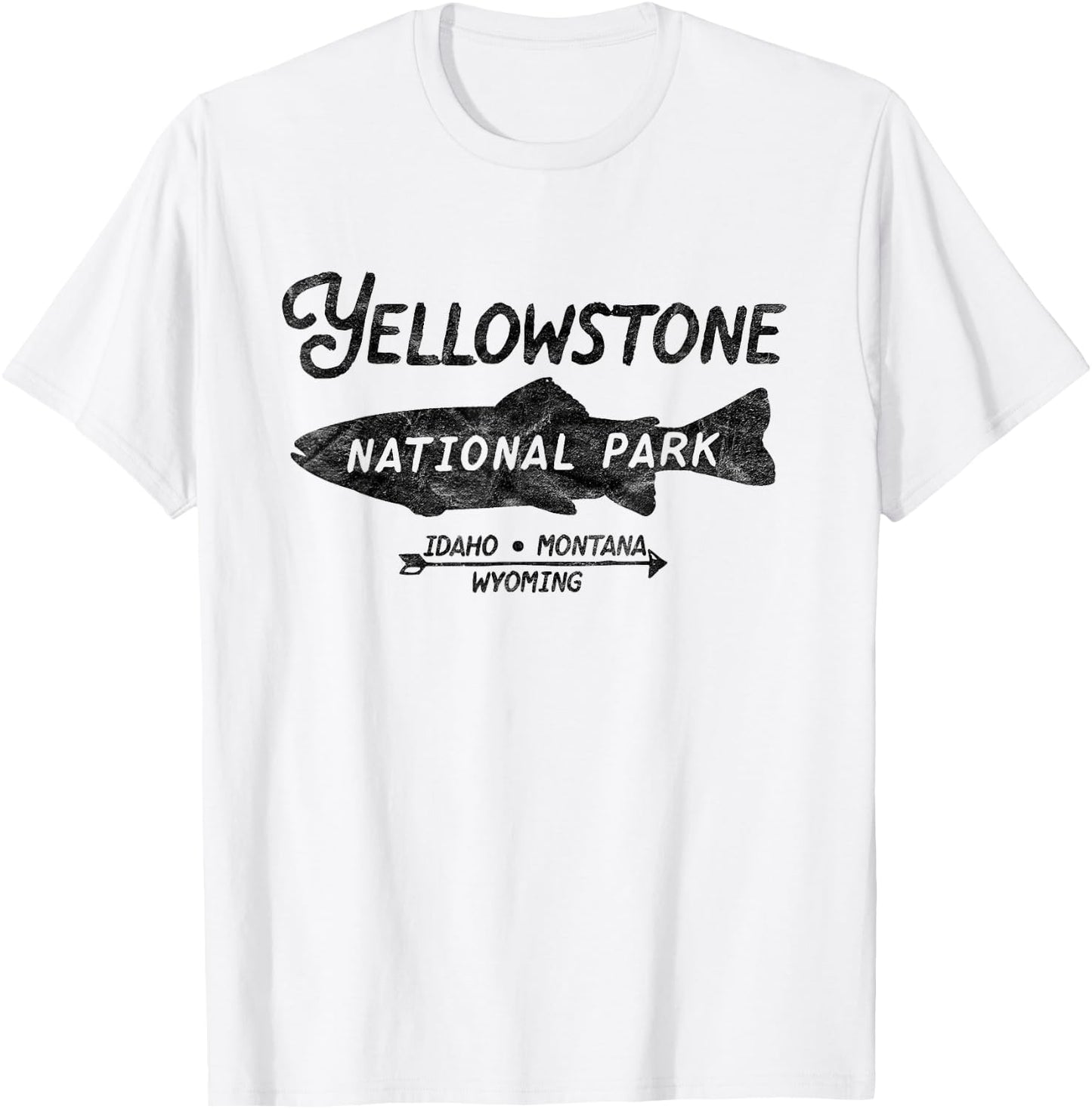 Yellowstone National Park Retro Trout Fishing Graphic T-Shirt - T-Shirt | White