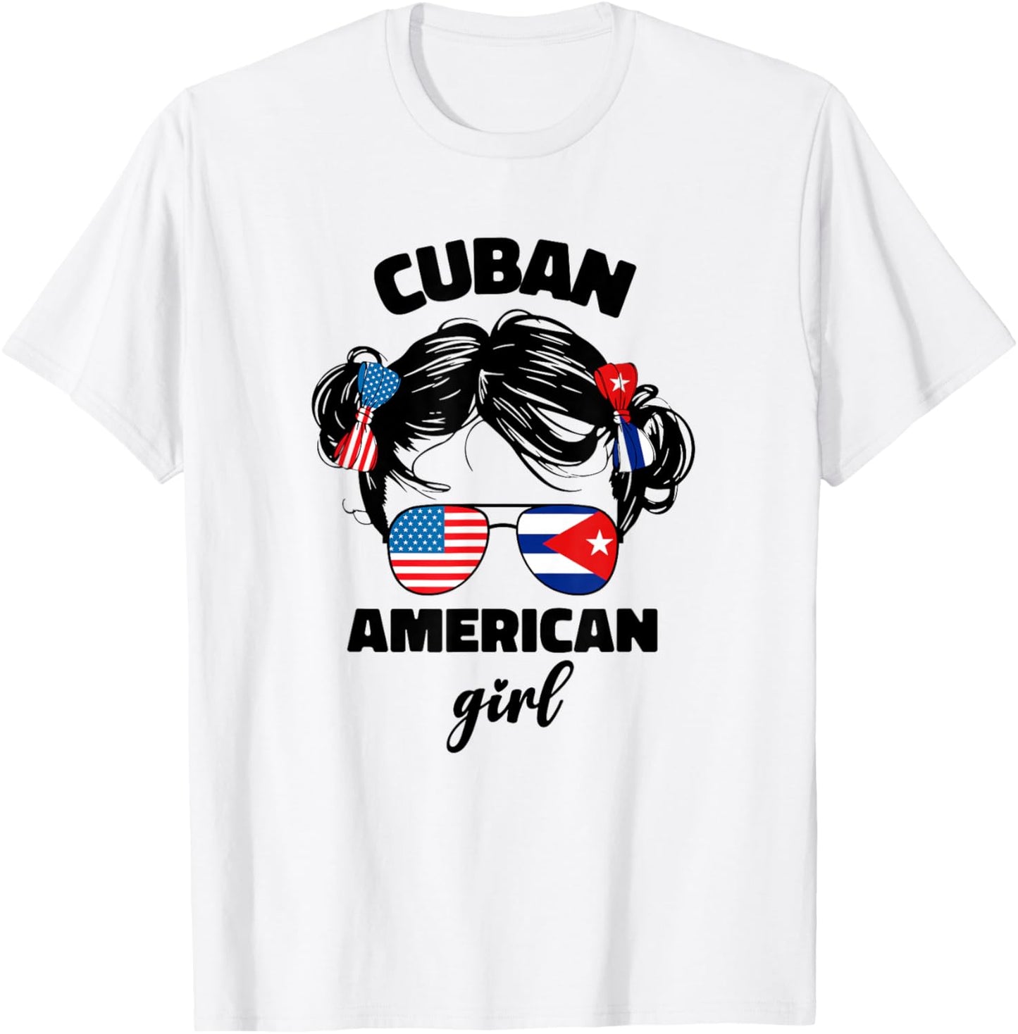 Half Cuban and American America Cuba USA Flag Kids Girl Cute T-Shirt - T-Shirt | White
