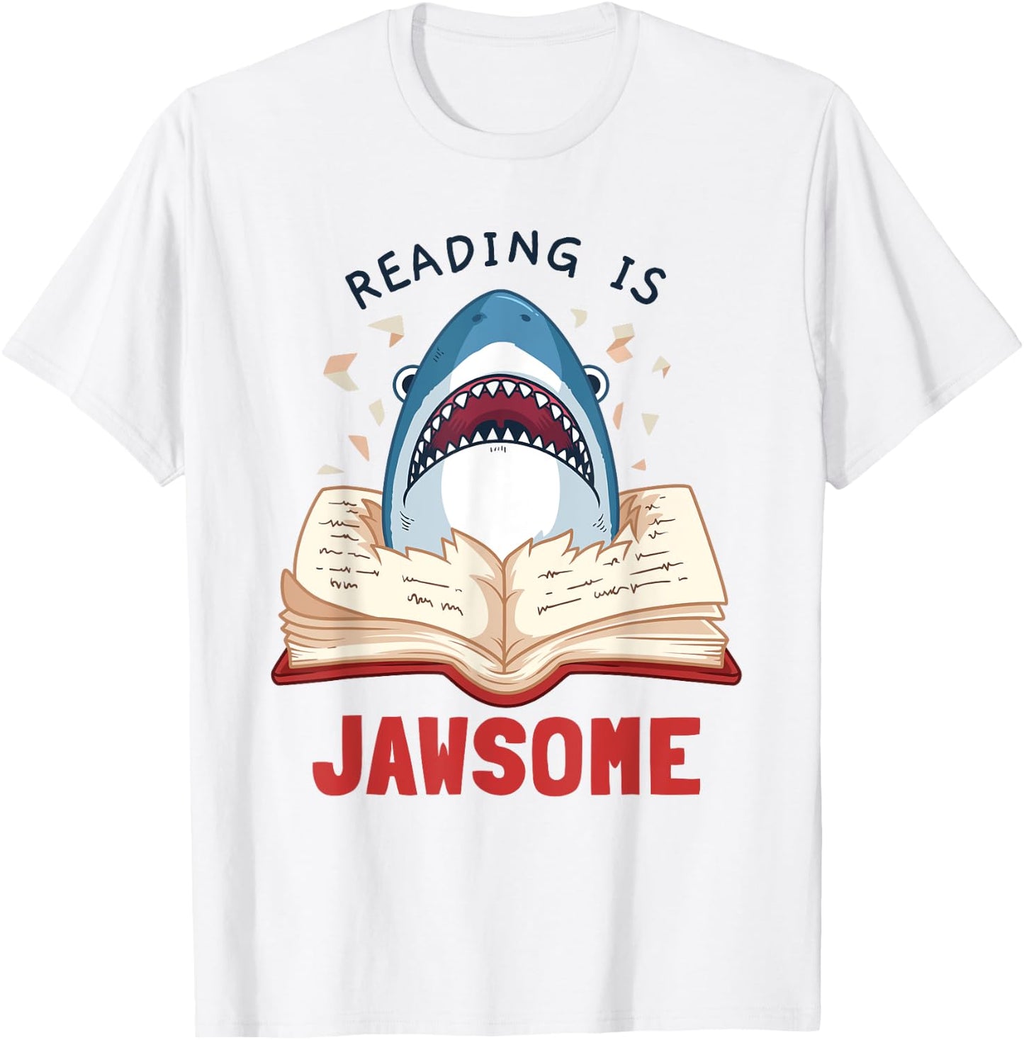 Reading Is Jawsome Bookworm Shark Book Lover Gift Kids T-Shirt - T-Shirt | White