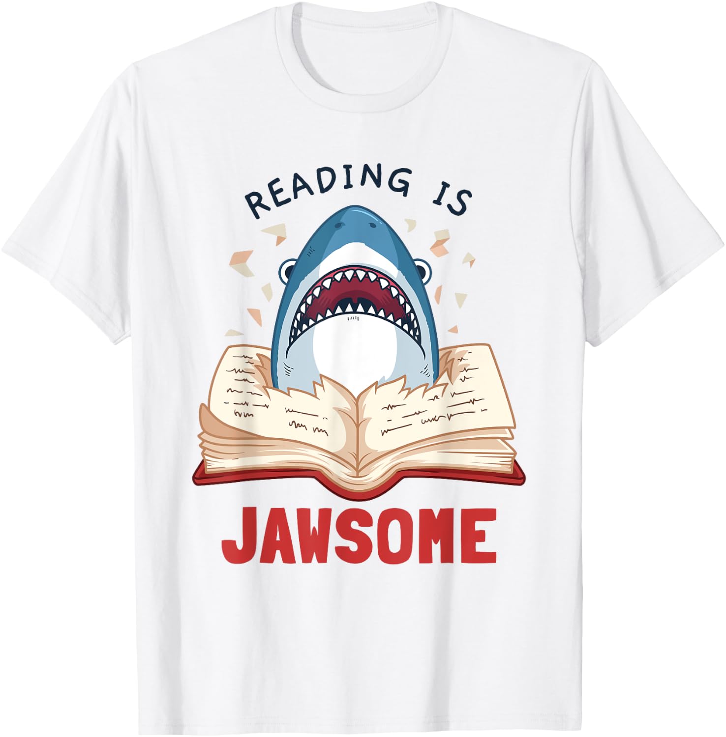Reading Is Jawsome Bookworm Shark Book Lover Gift Kids T-Shirt - T-Shirt | White