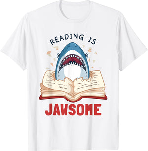 Reading Is Jawsome Bookworm Shark Book Lover Gift Kids T-Shirt - T-Shirt | White