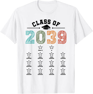 Class Of 2039 Shirt Mom Dad Checklist Pre-k 12th Grade 2039 T-Shirt - T-Shirt | White