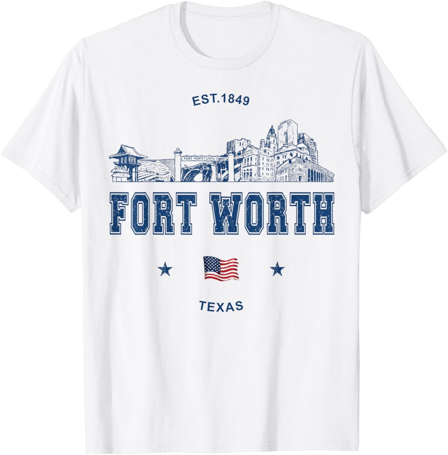 Fort Worth Texas Vintage Skyline T-Shirt - T-Shirt | White