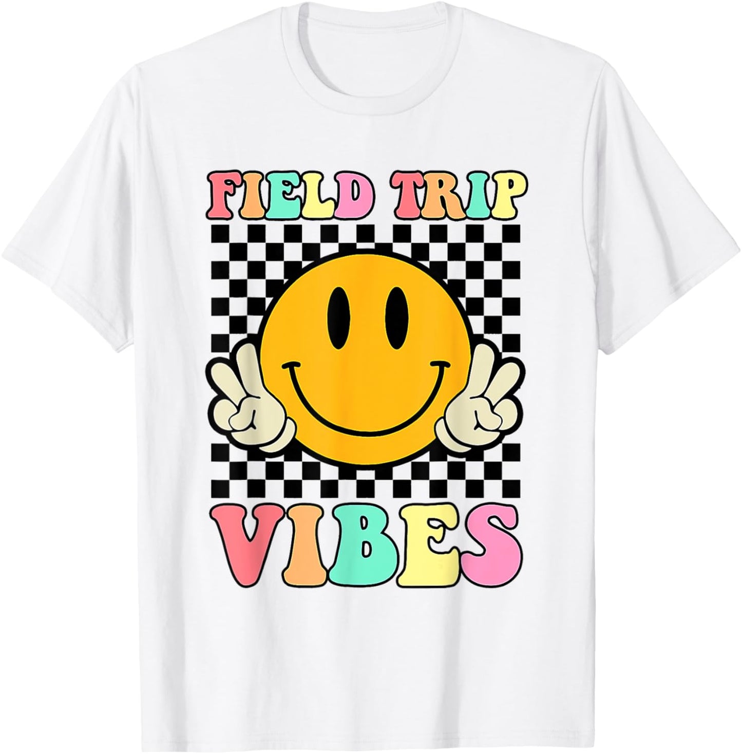 Field Trip Vibes Face Smile Retro Groovy Field Day 2024 T-Shirt - T-Shirt | White