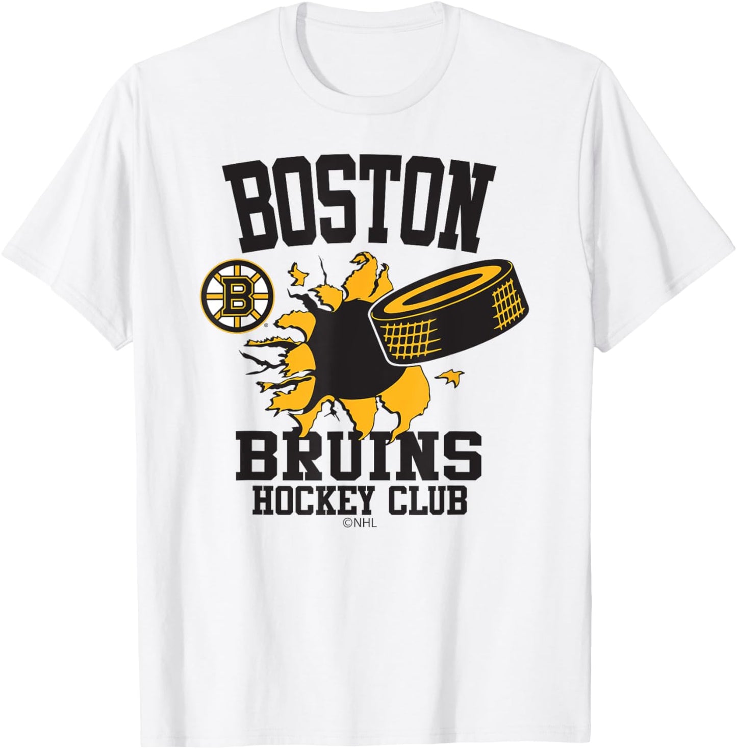 Boston Bruins Hockey Puck Burst Gray Officially Licensed T-Shirt - T-Shirt | White