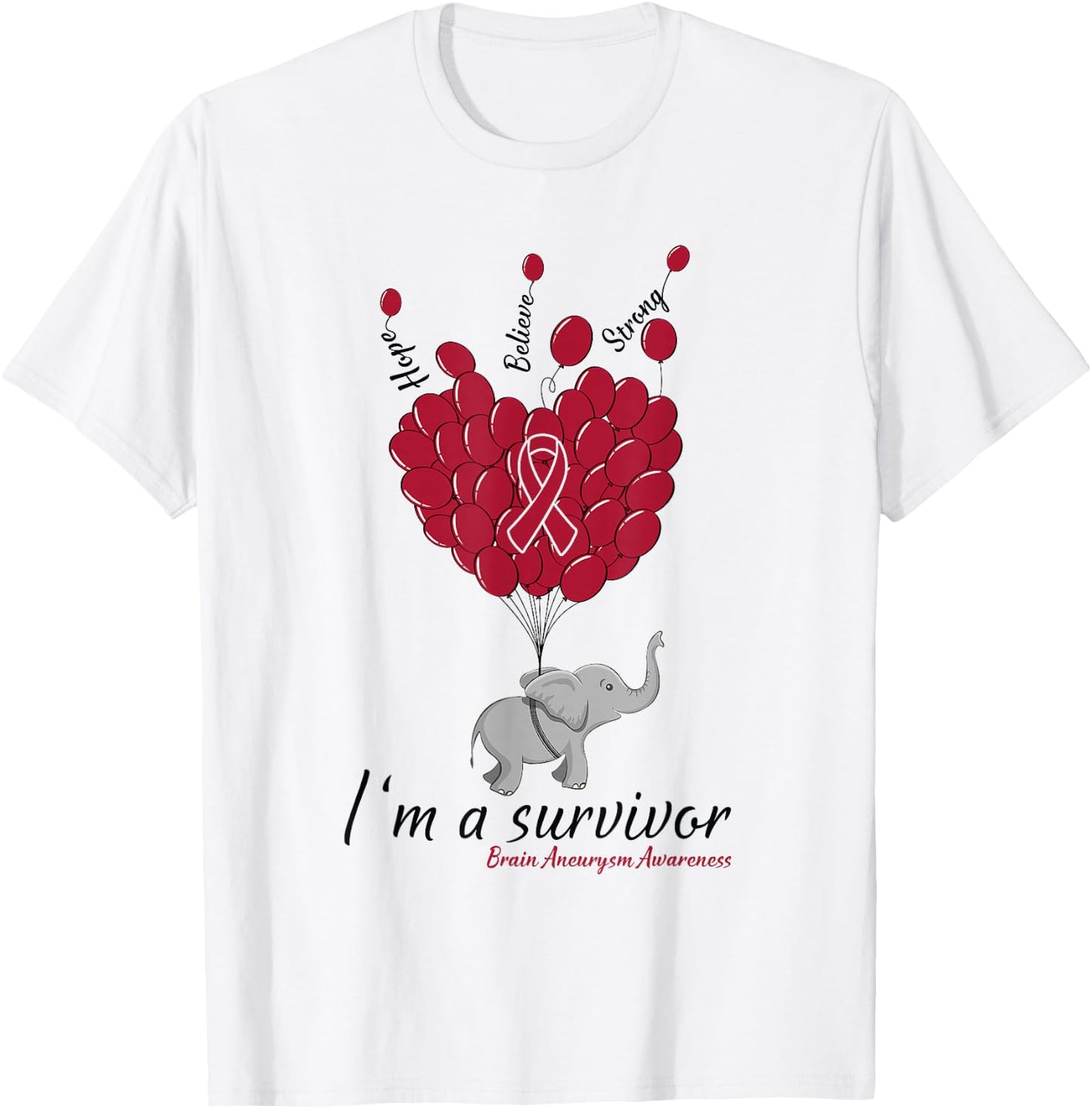 Elephant I'm a Survivor Heart Brain Aneurysm Awareness gift T-Shirt - T-Shirt | White