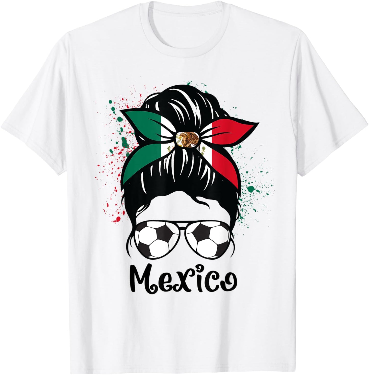 Mexico Soccer Mexican Flag Soccer Ball Messy Bun T-Shirt - T-Shirt | White