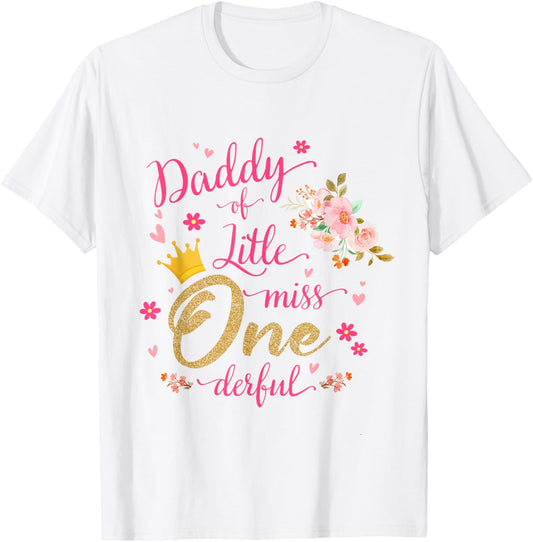 Daddy Of Little Ms One-derful Party Pink-Gold 1st Birthday T-Shirt - T-Shirt | White