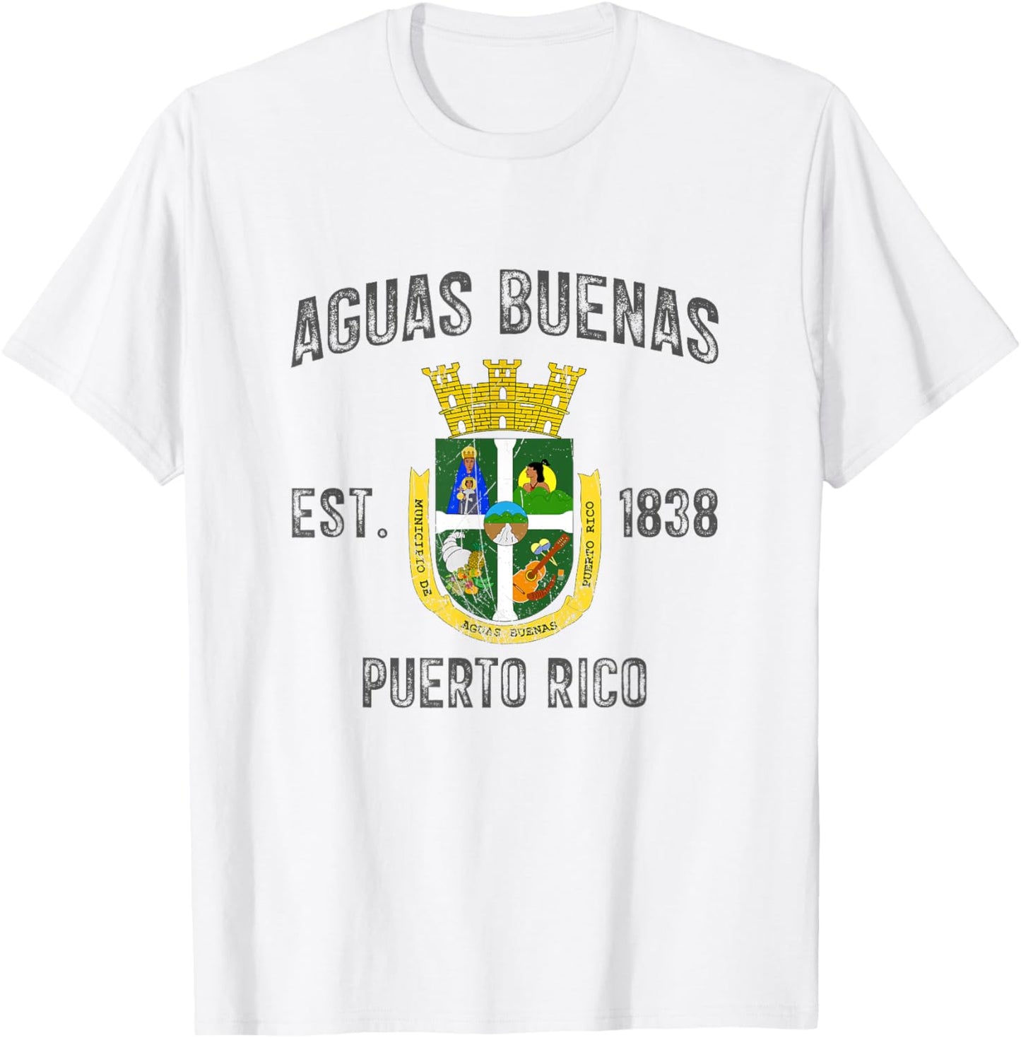 Vintage Aguas Buenas EST.1838 Puerto Rico Flag Design T-Shirt - T-Shirt | White