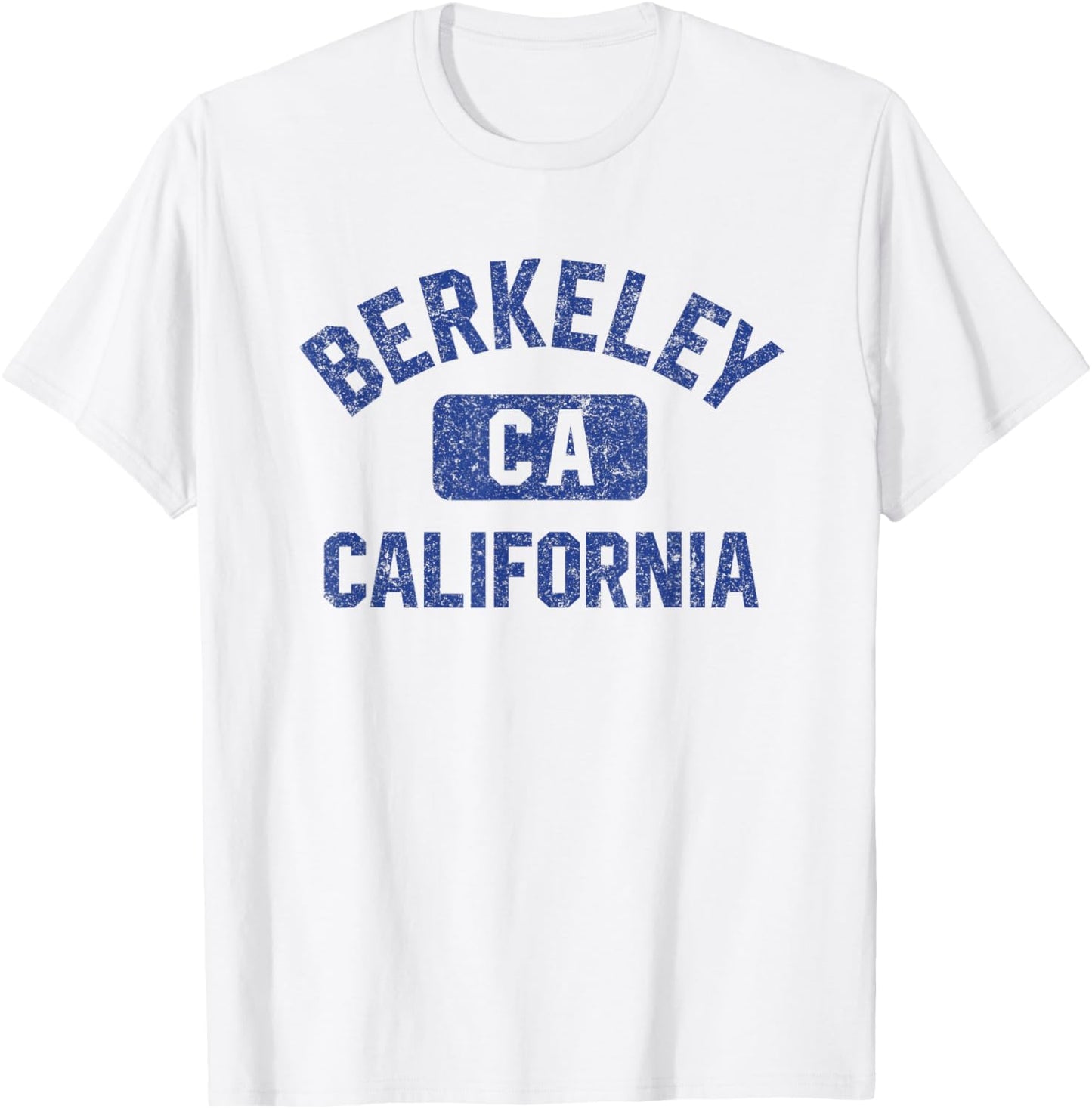 Berkeley California Gym Style Yellow w Distress Blue Print T-Shirt - T-Shirt | White